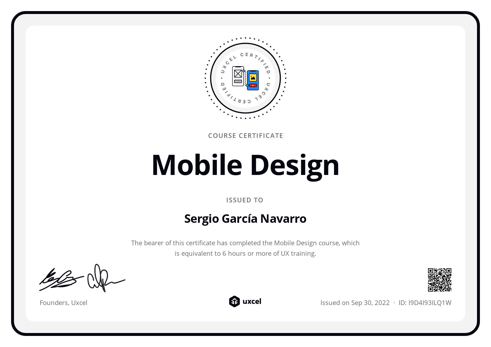 Sergio García Navarro's certificate